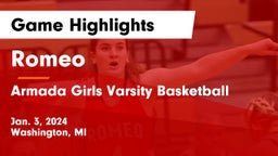 Romeo  vs Armada Girls Varsity Basketball Game Highlights - Jan. 3, 2024