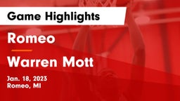 Romeo  vs Warren Mott  Game Highlights - Jan. 18, 2023