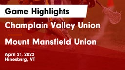 Champlain Valley Union  vs Mount Mansfield Union Game Highlights - April 21, 2022