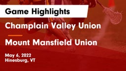 Champlain Valley Union  vs Mount Mansfield Union Game Highlights - May 6, 2022