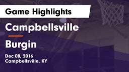Campbellsville  vs Burgin  Game Highlights - Dec 08, 2016