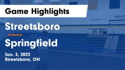 Streetsboro  vs Springfield  Game Highlights - Jan. 3, 2022