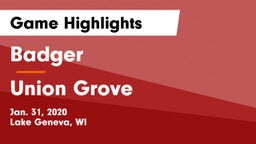 Badger  vs Union Grove  Game Highlights - Jan. 31, 2020