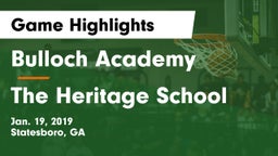 Bulloch Academy vs The Heritage School Game Highlights - Jan. 19, 2019