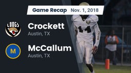 Recap: Crockett  vs. McCallum  2018