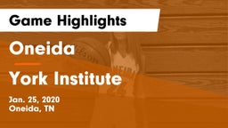 Oneida  vs York Institute Game Highlights - Jan. 25, 2020