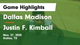 Dallas Madison  vs Justin F. Kimball  Game Highlights - Nov. 27, 2020