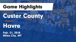 Custer County  vs Havre  Game Highlights - Feb. 21, 2018