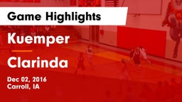 Kuemper  vs Clarinda  Game Highlights - Dec 02, 2016