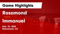 Rosamond  vs Immanuel  Game Highlights - Feb. 29, 2024