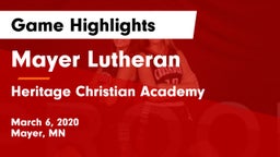 Mayer Lutheran  vs Heritage Christian Academy  Game Highlights - March 6, 2020