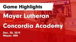Mayer Lutheran  vs Concordia Academy Game Highlights - Dec. 20, 2019
