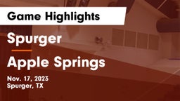 Spurger  vs Apple Springs  Game Highlights - Nov. 17, 2023