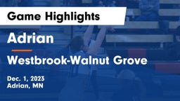 Adrian  vs Westbrook-Walnut Grove  Game Highlights - Dec. 1, 2023