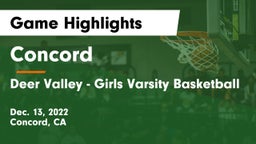 Concord  vs Deer Valley  - Girls Varsity Basketball Game Highlights - Dec. 13, 2022