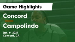 Concord  vs Campolindo  Game Highlights - Jan. 9, 2024
