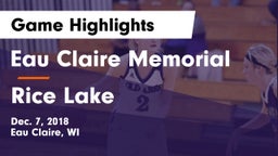 Eau Claire Memorial  vs Rice Lake  Game Highlights - Dec. 7, 2018