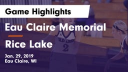 Eau Claire Memorial  vs Rice Lake  Game Highlights - Jan. 29, 2019