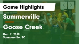 Summerville  vs Goose Creek  Game Highlights - Dec. 7, 2018