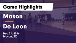 Mason  vs De Leon  Game Highlights - Dec 01, 2016