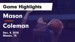 Mason  vs Coleman  Game Highlights - Dec. 4, 2018