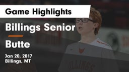 Billings Senior  vs Butte  Game Highlights - Jan 20, 2017