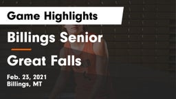 Billings Senior  vs Great Falls  Game Highlights - Feb. 23, 2021