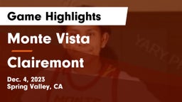 Monte Vista  vs Clairemont  Game Highlights - Dec. 4, 2023