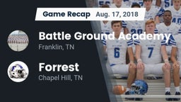 Recap: Battle Ground Academy  vs. Forrest  2018