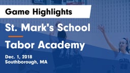 St. Mark's School vs Tabor Academy  Game Highlights - Dec. 1, 2018