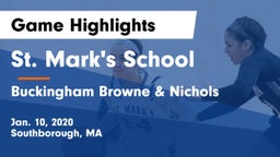 St. Mark's School vs Buckingham Browne & Nichols  Game Highlights - Jan. 10, 2020