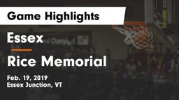 Essex  vs Rice Memorial  Game Highlights - Feb. 19, 2019