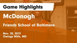 McDonogh  vs Friends School of Baltimore      Game Highlights - Nov. 20, 2019
