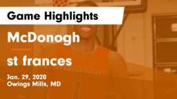 McDonogh  vs st frances Game Highlights - Jan. 29, 2020