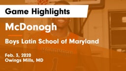 McDonogh  vs Boys Latin School of Maryland Game Highlights - Feb. 3, 2020