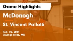 McDonogh  vs St. Vincent Pallotti  Game Highlights - Feb. 20, 2021