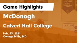 McDonogh  vs Calvert Hall College  Game Highlights - Feb. 23, 2021