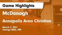 McDonogh  vs Annapolis Area Christian  Game Highlights - March 2, 2021