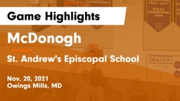 McDonogh  vs St. Andrew's Episcopal School Game Highlights - Nov. 20, 2021