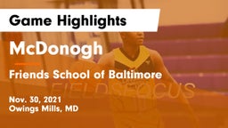 McDonogh  vs Friends School of Baltimore      Game Highlights - Nov. 30, 2021