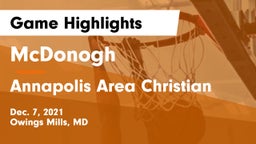 McDonogh  vs Annapolis Area Christian  Game Highlights - Dec. 7, 2021