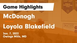 McDonogh  vs Loyola Blakefield  Game Highlights - Jan. 7, 2022