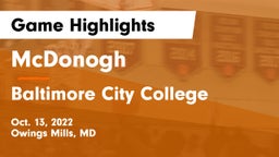 McDonogh  vs Baltimore City College  Game Highlights - Oct. 13, 2022