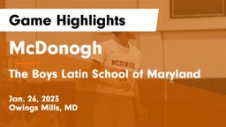 McDonogh  vs The Boys Latin School of Maryland Game Highlights - Jan. 26, 2023