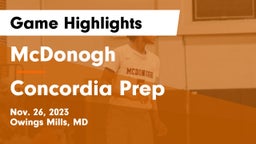 McDonogh  vs Concordia Prep  Game Highlights - Nov. 26, 2023