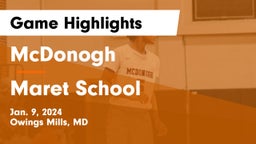 McDonogh  vs Maret School Game Highlights - Jan. 9, 2024