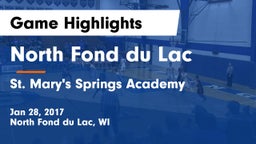 North Fond du Lac  vs St. Mary's Springs Academy  Game Highlights - Jan 28, 2017