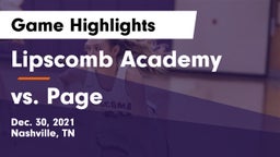 Lipscomb Academy vs vs. Page  Game Highlights - Dec. 30, 2021