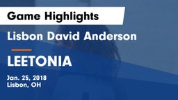 Lisbon David Anderson  vs LEETONIA Game Highlights - Jan. 25, 2018