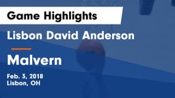 Lisbon David Anderson  vs Malvern Game Highlights - Feb. 3, 2018